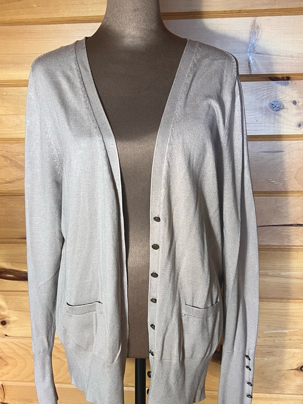 Audrey & Grace Light Gray V-Neck Button Front Cardigan